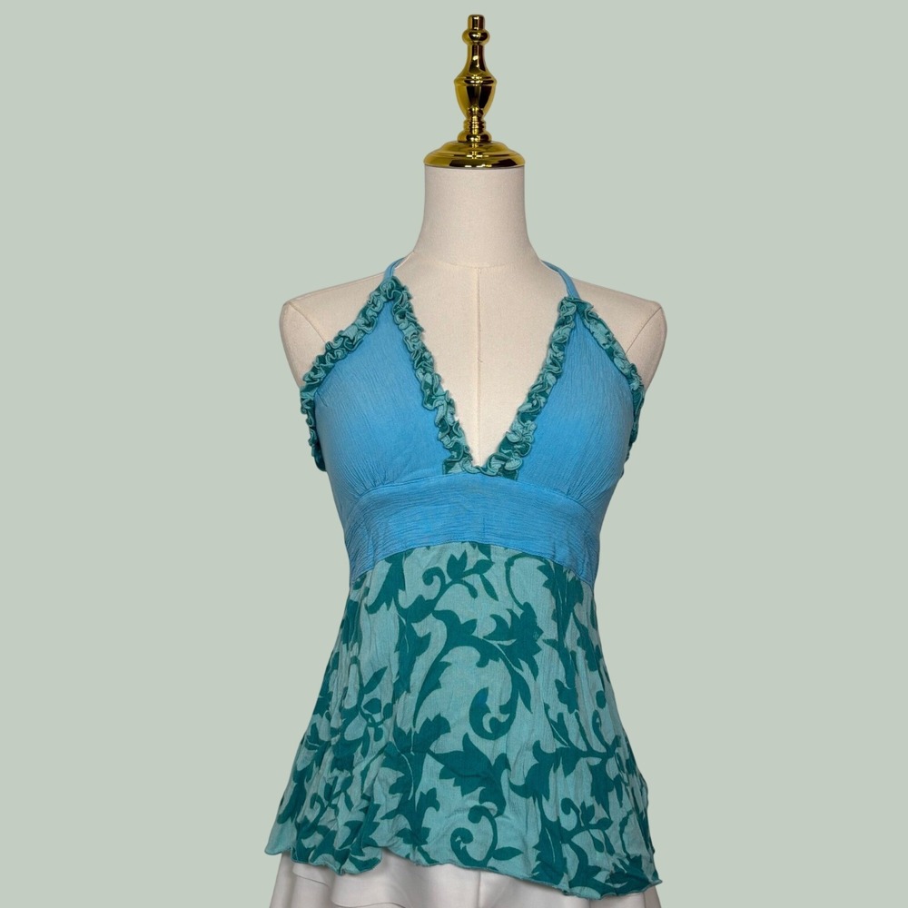 vintage‎ lotus aqua blue ruffle babydoll cami Y2K summer festival beach mermaid